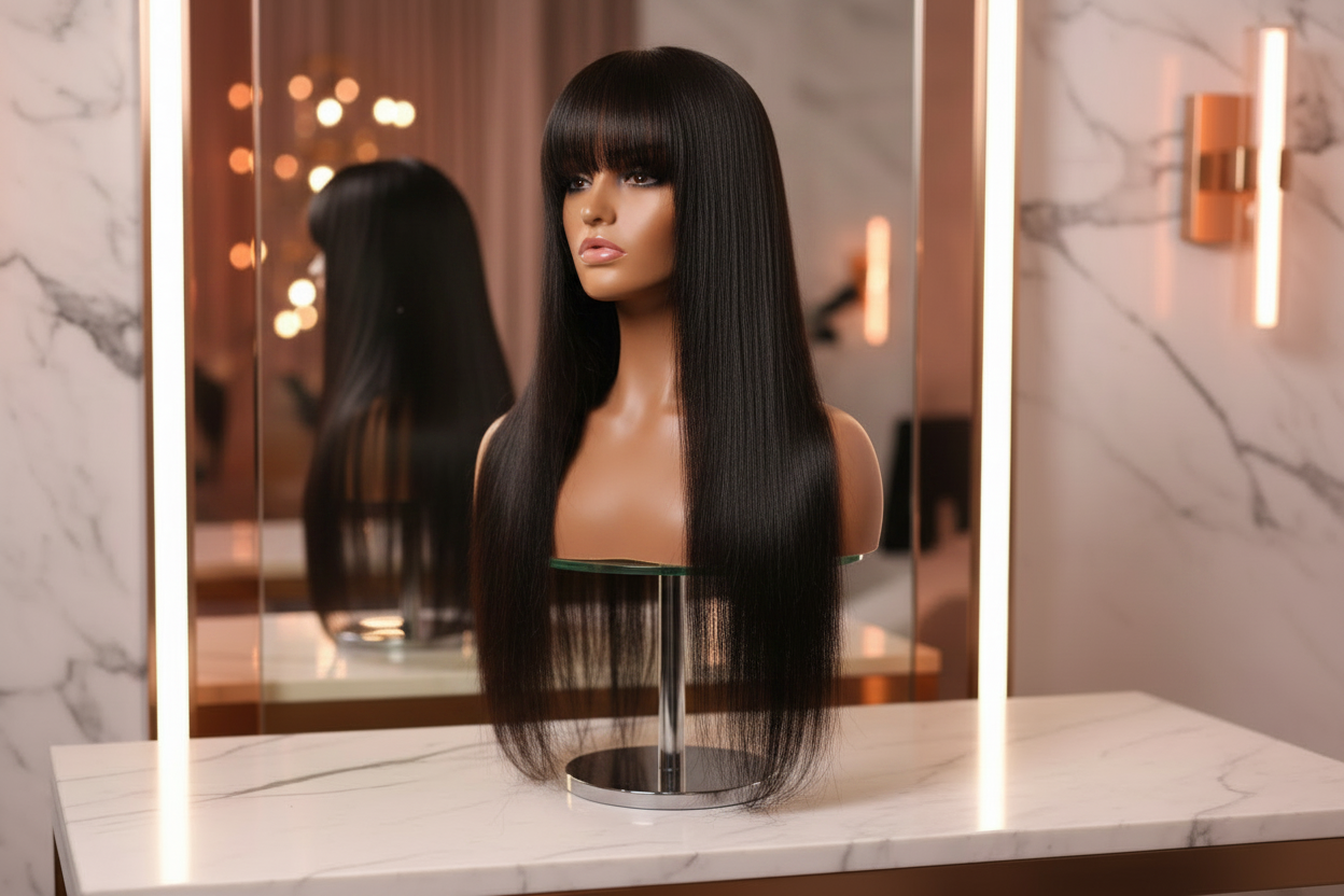 Straight Black Wig - Boudoir Background